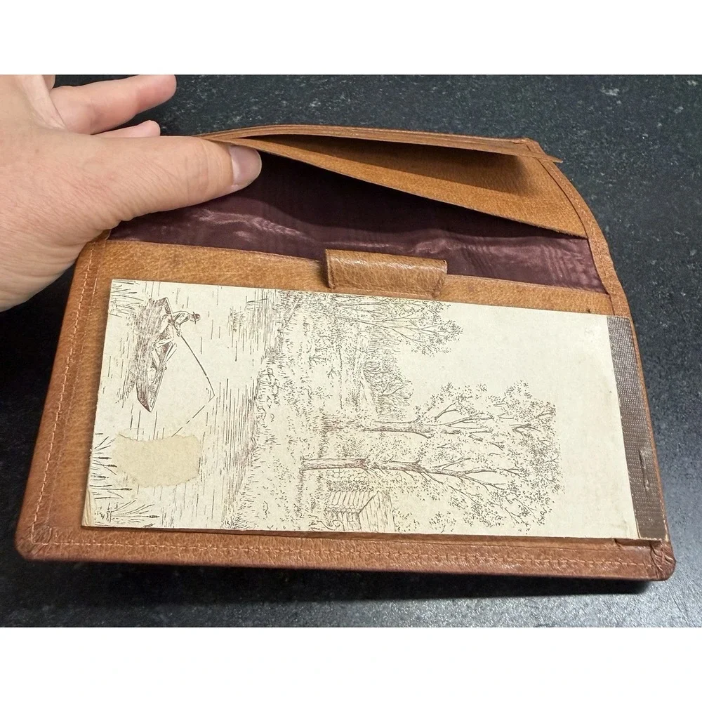Hickok English Pigskin Leather Letter & Card Wallet Organizer w/ Perline USA Pen